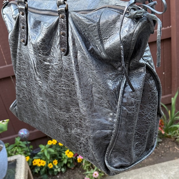 🔥RARE XL🔥Balenciaga City Tote Extra Large 50cm Black Gunmetal Crinkled Leather - Picture 5 of 17